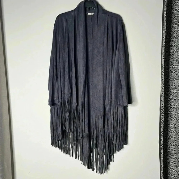 JOH Faux Suede Gray Women’s Fringe Long Sleeve Jacket Size M/L - Picture 1 of 7